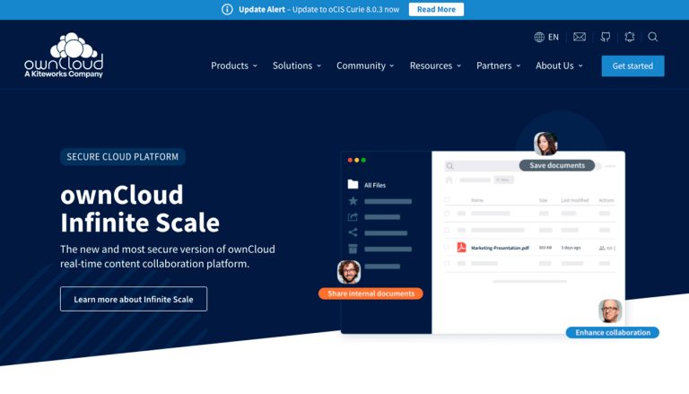 Capture d'écran du site owncloud.com